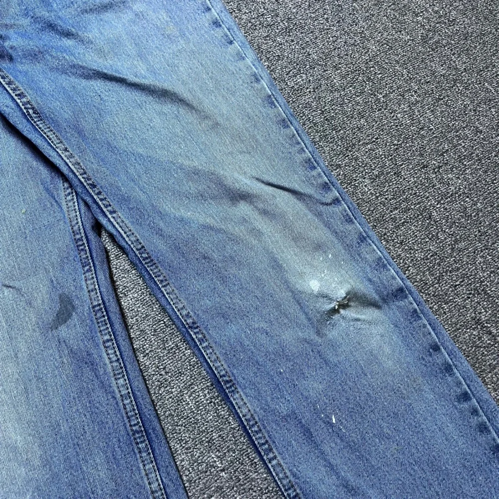 Levis 516 Straight Leg Jeans 33x34 Blue Distressed Paint Splatter Grunge
